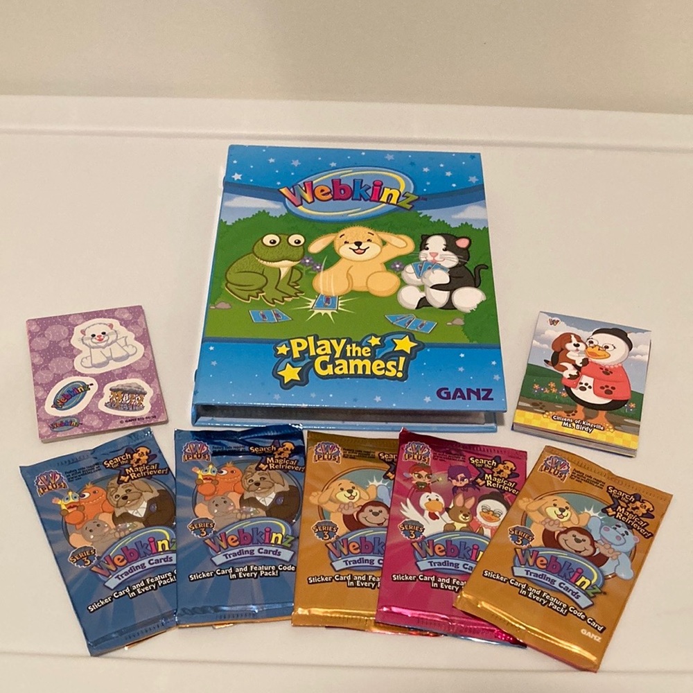 Webkinz Trading Card Lot with Trading Card Album Book including 5 unopened packs
